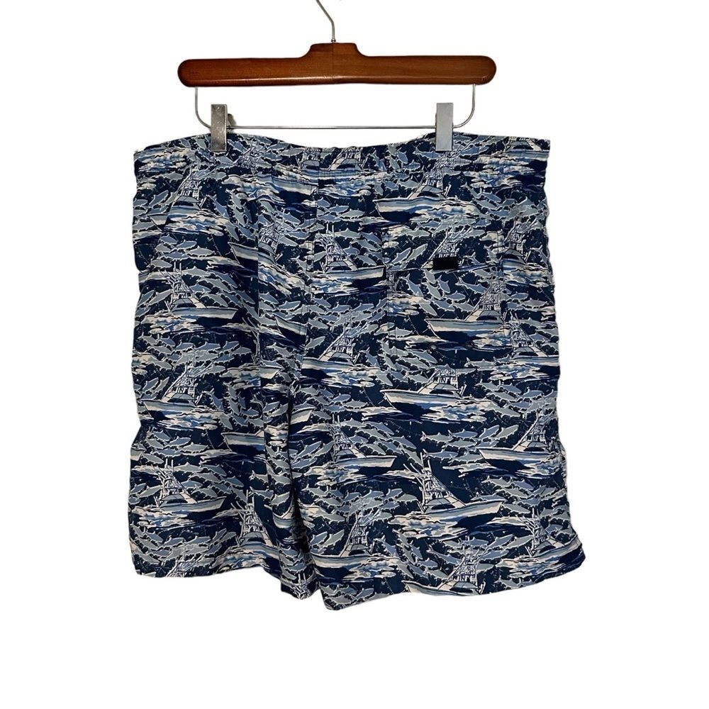 Vineyard Vines Swim Trunks M Blue Shark Boat Print Chappy Shorts Fishing Beach - Picture 3 of 11